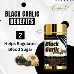 Vitaminnica Natural Black Garlic Capsules Superfood Immunity Booster, Heart & Weight Management, Detox Antioxidant Supplement | 60 Veg Capsules 100gm 0.2lbs