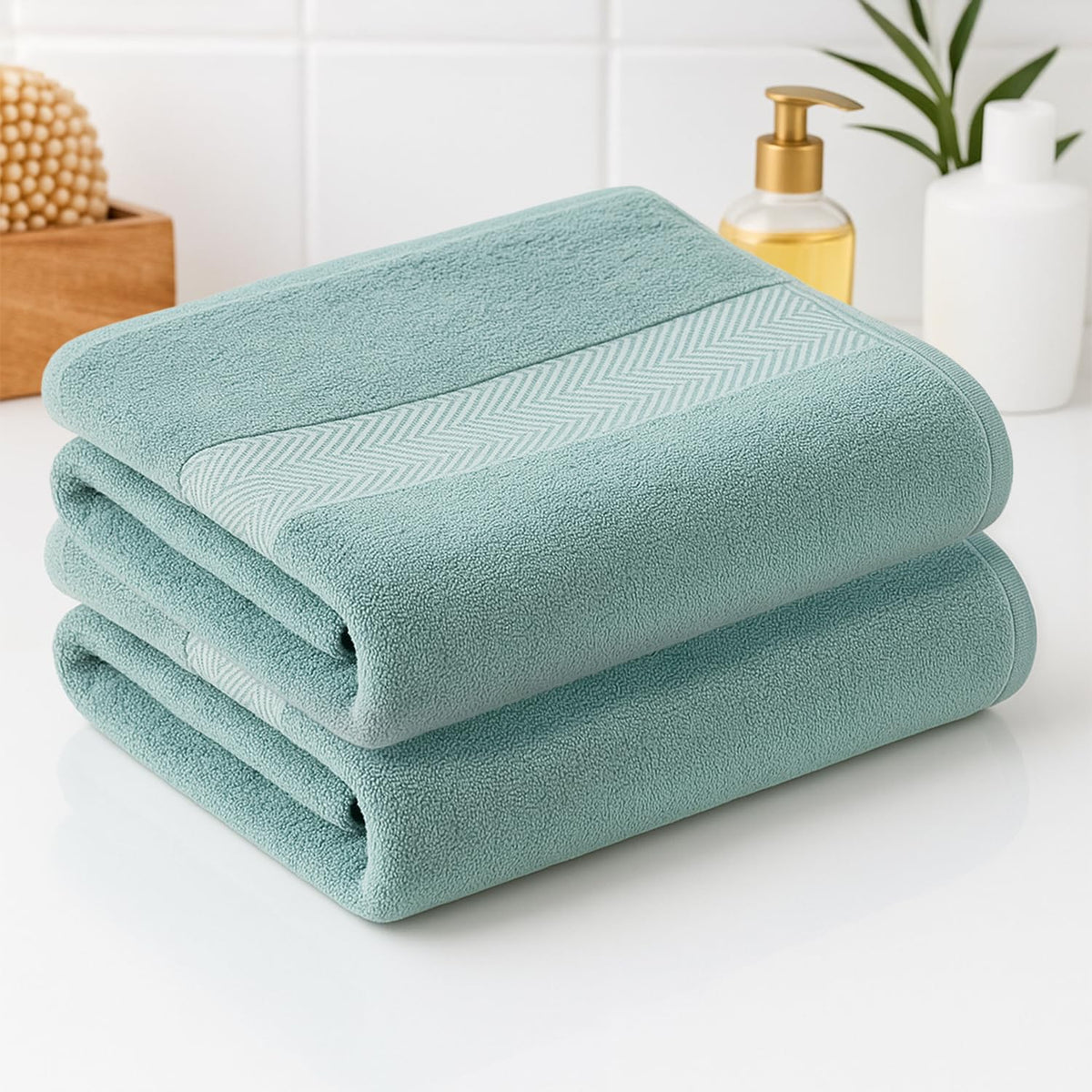 Earthy Fables Pure Carded Cotton Bath Towel 1000 Gsm | Soft, Absorbent, Quick Dry & Skin-Friendly Towel Set Of 2 (Seafoam)