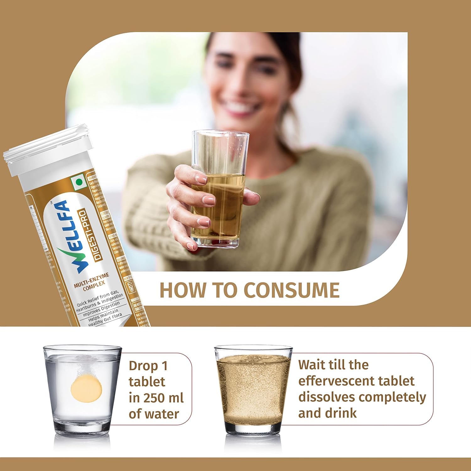Wellfa Digesti Pro Tablets Multi Enzymes, Cumin Extract, Improves Digestion, Relief From Gas, Bloating & Heartburn Resolves Indigestion | Jeera - 20 Effervescent Tablets, 50gm 0.1lbs Each Pack Of 3