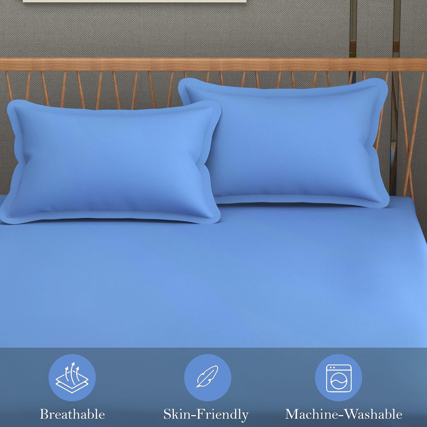 Queen Size Solid Plain Bedsheet Set Includes 2 Pillow Covers - 90 X 95 Inches, Sky Blue | Exceptional Softness & Breathability | Premium Microfiber Material