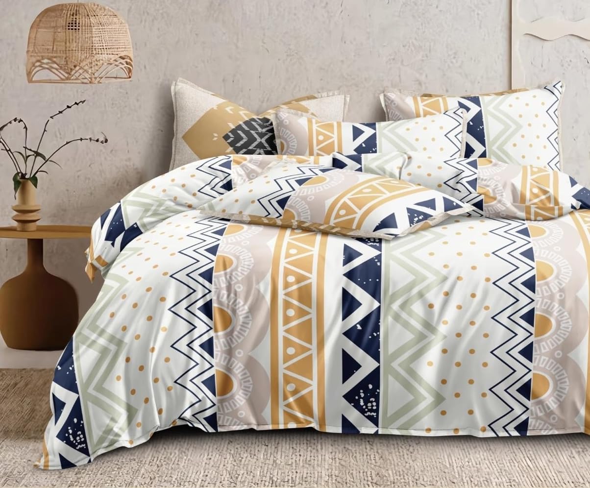 Cotton Elastic Fitted Printed Queen Size Double Bed Bedsheet With 2 Pillow Cover | 60 X 78 Inches, Light Brown - Soft Touch, Wrinkle Resistant, Skin Friendly