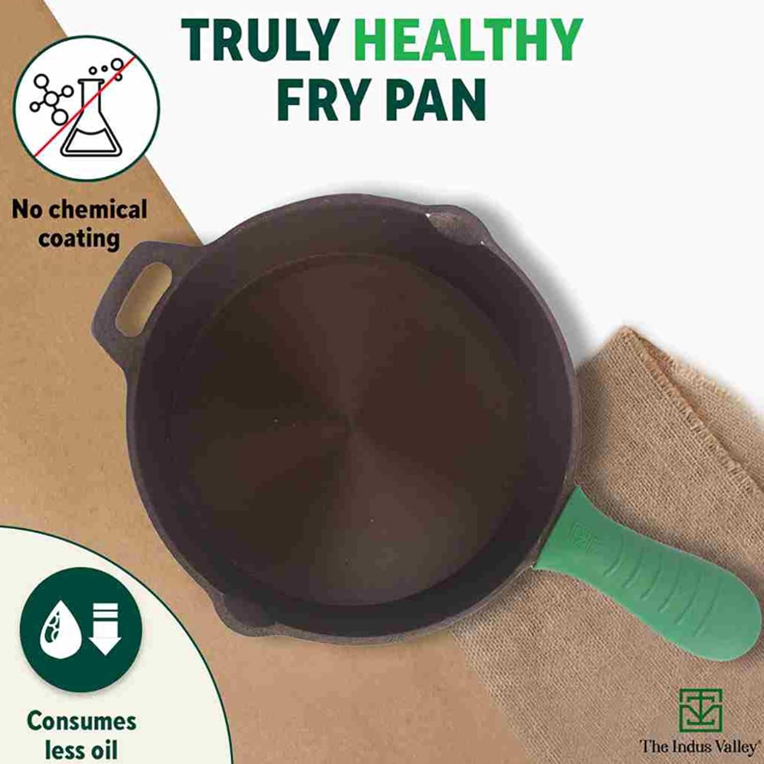 Super Smooth Black Cast Iron Fry Pan Or Skillet With Silicone Grip - Medium 25.4 Cm, 10 Inch, 1.7 Liters, 2.4 Kg | Induction Friendly, Nonstick, Pre-Seasoned Fry Pan, 100% Pure & Toxin Free