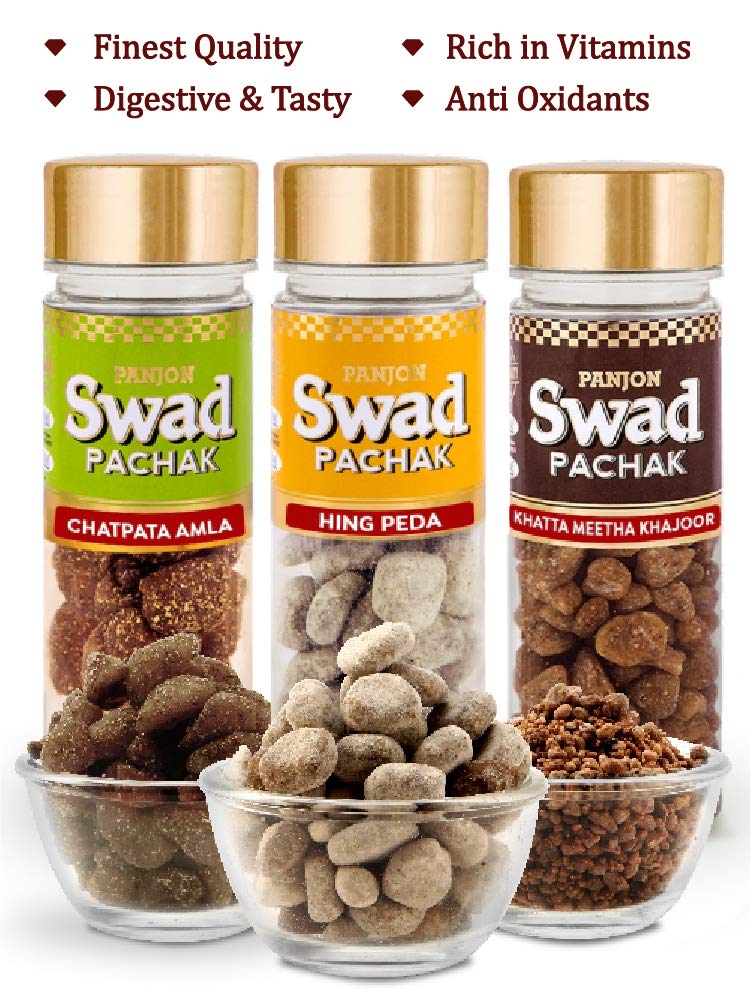 Panjon Swad Pachak Hing Peda, Chatpata Amla & Khatta Meetha Khajoor 365gm, (120gm *3 Bottles)