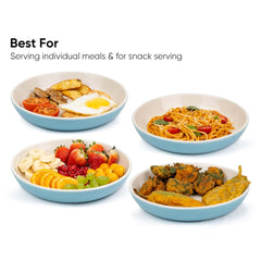 Ceramic Pasta Bowl Set Of 2 Pcs, 22cm - Blue Outside, 300ml Each | Stoneware Ceramic Serving Bowls With Glossy Finish | Pasta Plate - Deep Plate | Ceramic Bowl - Pasta Serving Plate