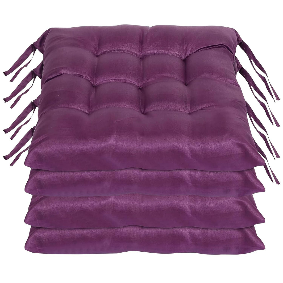 Chair Cushion Pad, Soft & Comfortable Sitting, Chair Pad - Purple | Microfiber Square Chair Pad With Ties | Chair Seat Cushion For Office & Home | Furniture Cushion, Washable - Pack Of 4