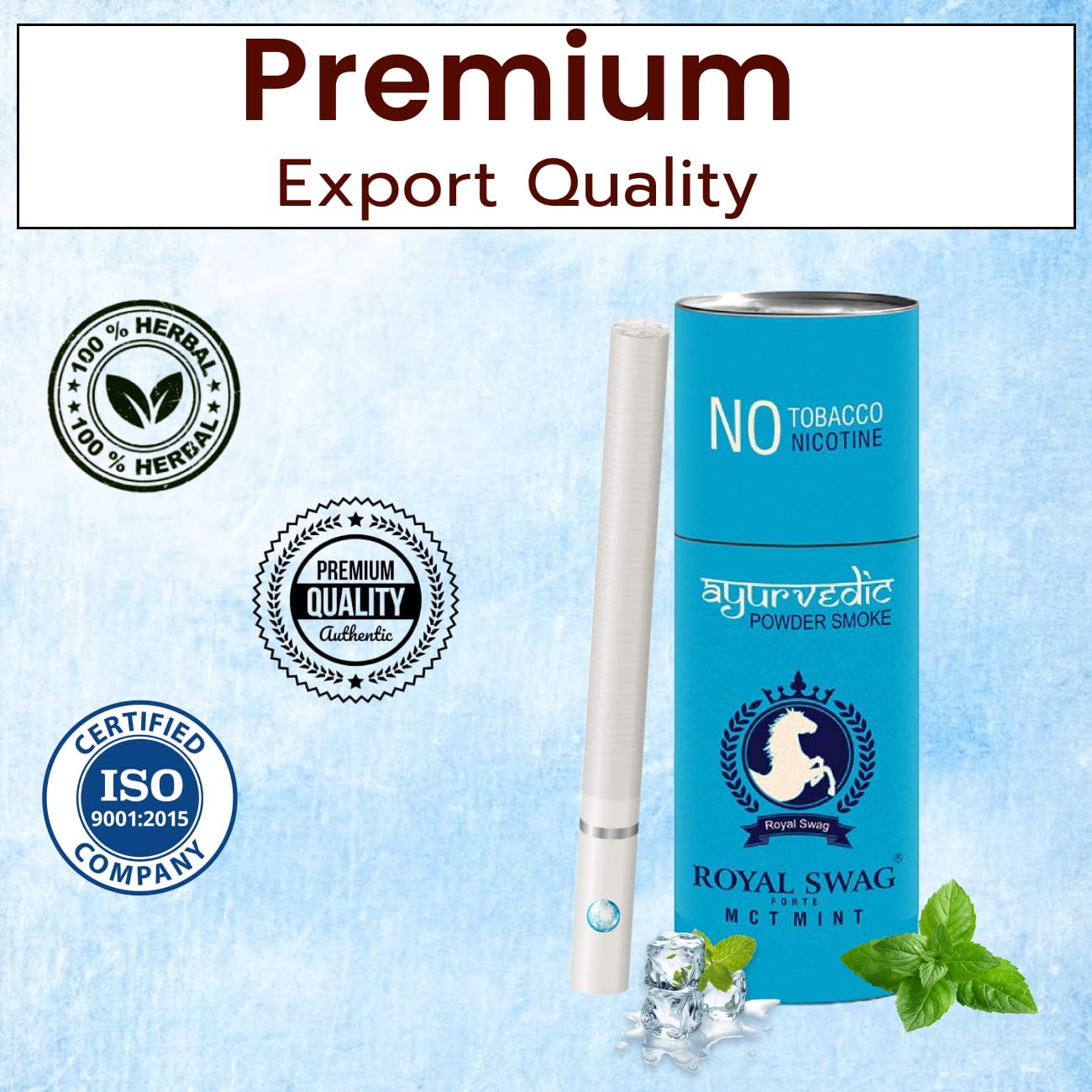 Royal Swag Herbal Cigarettes 100% Tobacco & Nicotine Free Mint Flavoured King Size (10 Sticks) With 20ml Shot Anti Addiction Mouth Spray | De-Addiction | Natural And Organic Herbs Made