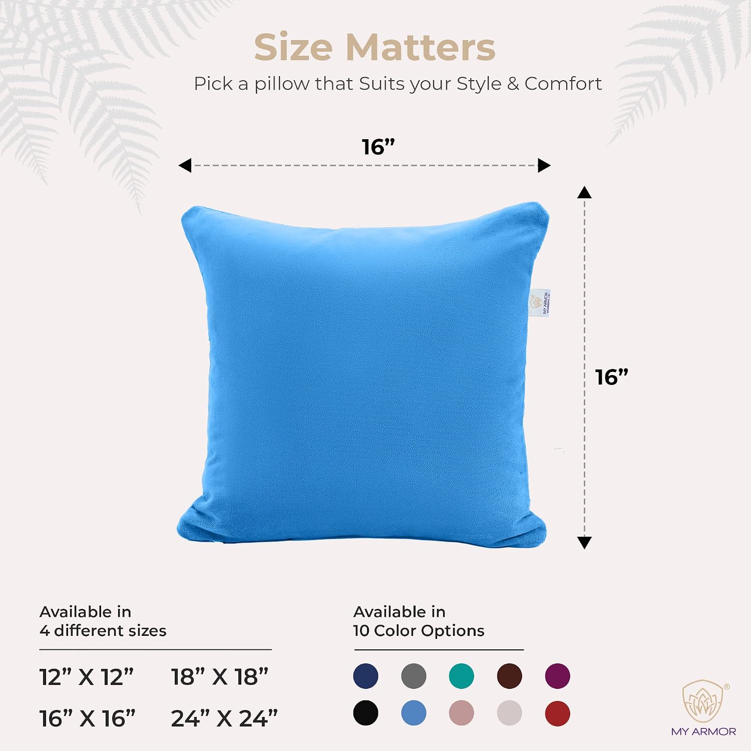 Microfiber Square Soft Pillow Cushion For Sofa & Bed, Sky Blue - 16 X 16 Inch | Fluffy For Comfort & Back Support | Breathable, Washable | Premium Velvet Outer Cover With Zip - Pack Of 5