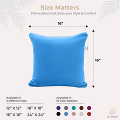 Microfiber Square Soft Pillow Cushion For Sofa & Bed, Sky Blue - 16 X 16 Inch | Fluffy For Comfort & Back Support | Breathable, Washable | Premium Velvet Outer Cover With Zip - Pack Of 5