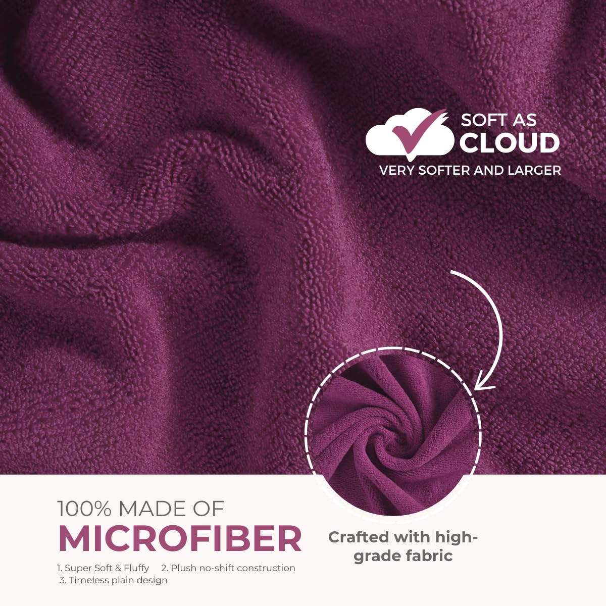 Black Gold The Finer Touch Premium Microfiber Bath Towels 800 Gsm | Lightweight Ultra-Soft Fade Resistant (Purple) - 2 Pcs