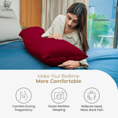 Microfiber Body Side Pillow For Sleeping For Pregnancy, Maroon - 53 X 16 Inch | Long Cuddle Pillow For Hugging, Relaxing, Washable, Premium Velvet Outer Cover, Total Body Support