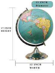 Rotating World Globe 12 Inch With Metal Arc & Stand For Show Piece For Home, Office Decor, Study Table & Birthday, Party Gifts For Students, Green, Pack Of 1