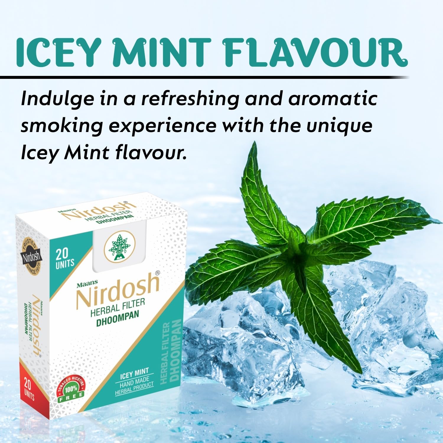 Icey Mint Flavored Herbal Filter Dhoompan Sticks - Pack Of 10X 20 Pcs Herbal Cigarette | Bidi Sticks Rolled In Tendu Leaves, Non-Addictive Sticks - Tobacco Free & Nicotine Free