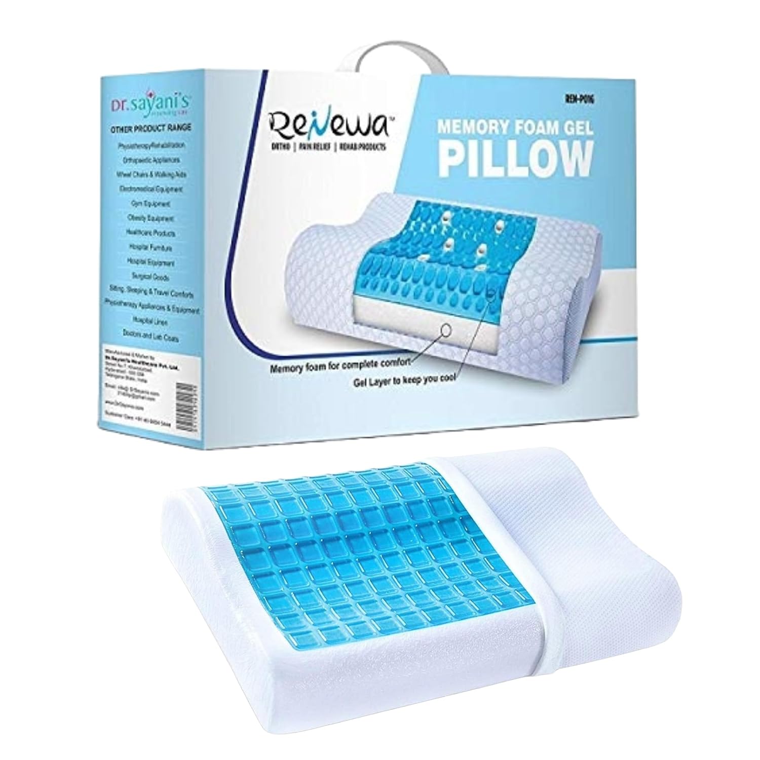 Contour Cool Gel Memory Foam Cervical Pillow, Neck Support Pillow, Sky-Blue | Ergonomic Cervical Pillow For Spondylitis Neck & Shoulder Pain | Orthopedic Memory Foam Pillow For Sleeping