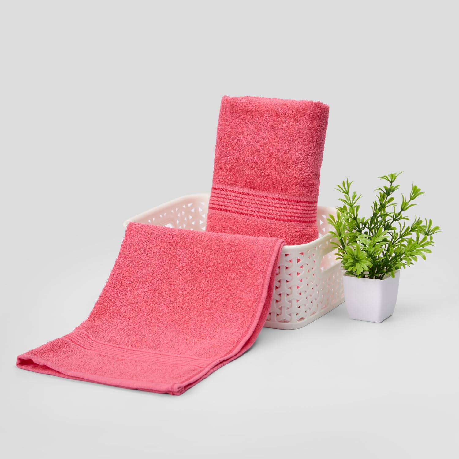 Kopa Quick Dry 100% Cotton Soft Terry Hand Towel 380 Gsm | Quick Dry 100% Cotton Super Absorbent, Lightweight (D'Ross) Hand Towel (Pink)- Pack Of 2
