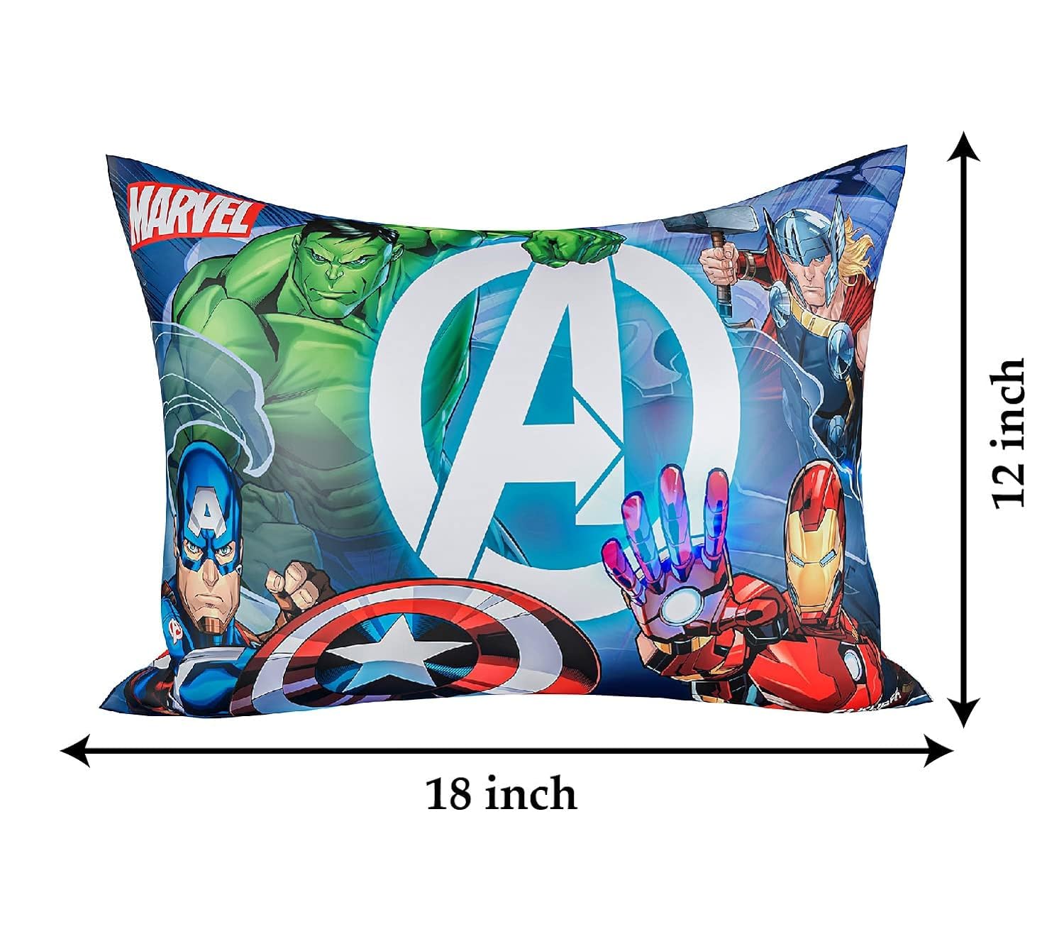 Marvel Avengers Print Kid's Pillow | Soft Cushion Pillow Filler - 12 X 18 Inch | Sky Blue, Sleeping Pillow Filler For Kids | Polyester Kids Pillow For Sleeping & Travel, Multipurpose Use