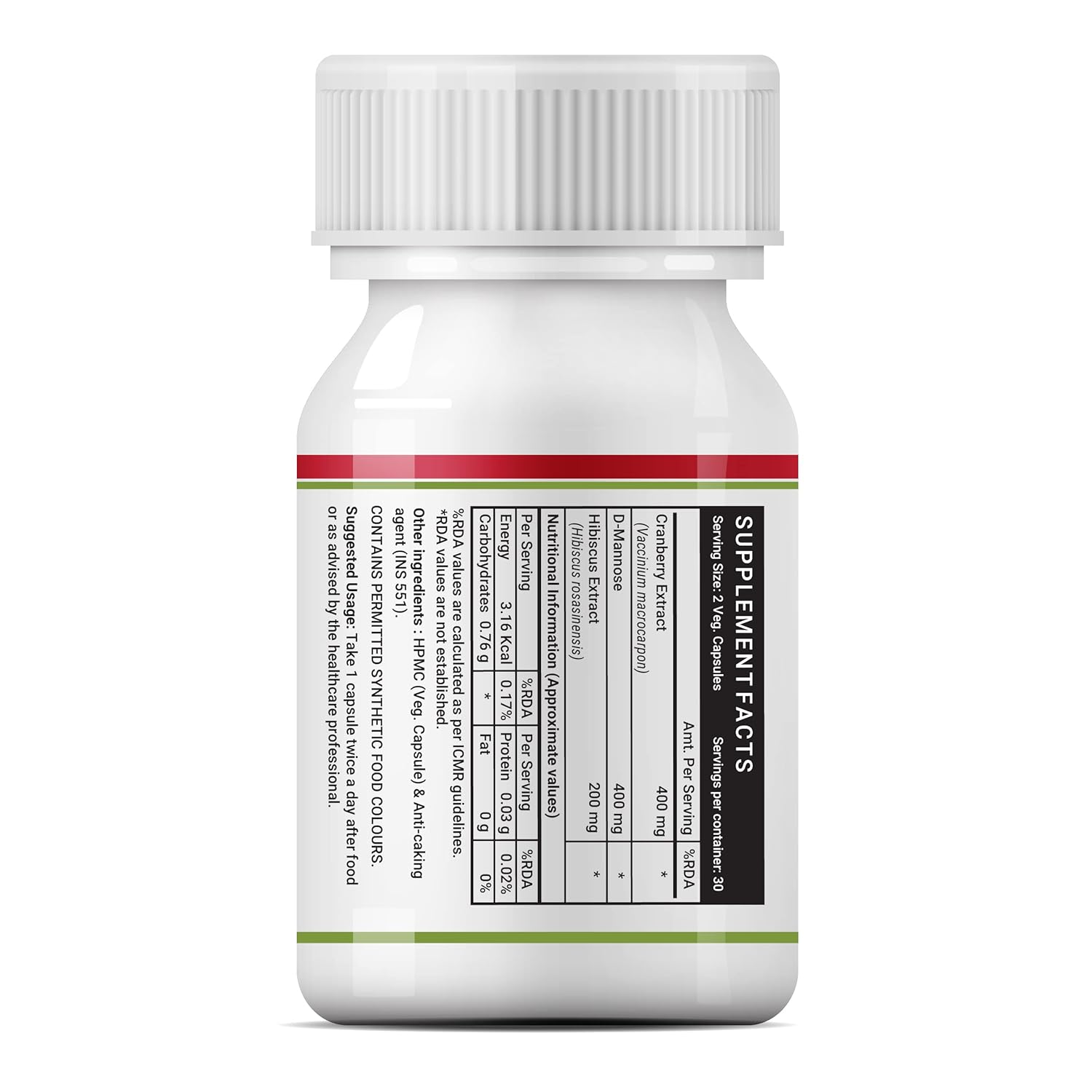 Inlife Cranberry Capsules For Urinary Tract, D - Mannose Hibiscus Extract, Health Supplement For Uti | For Unisex 60 Vegetarian Capsules 100gm 0.2lbs Each Pack Of 2