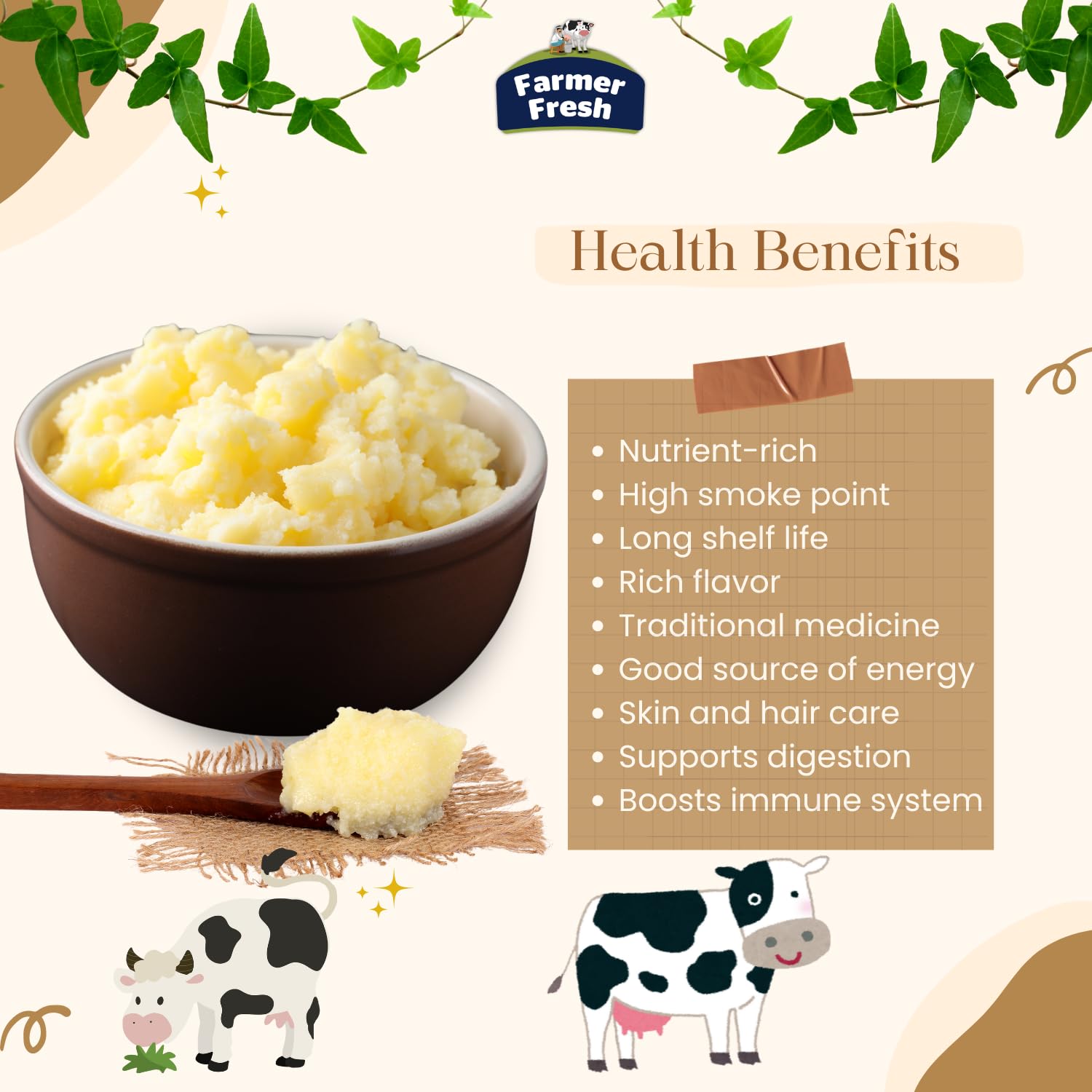 Premium Desi Cow Ghee By Farmer Fresh | High In Protein Fiber Healthy Desi Ghee Good For Body Joint Pain | (500ml) 16.9 Ounce | Jar Pack
