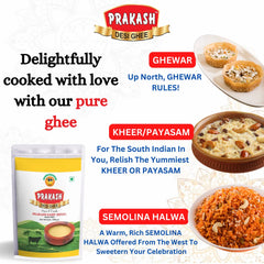 100% Pure & Fresh Desi Ghee By Prakash Dairy | Traditionally Hand Churned Vedic Bilona Method Desi Ghee For Brain Function | (250ml) 8.4 Ounce | Pouch Pack