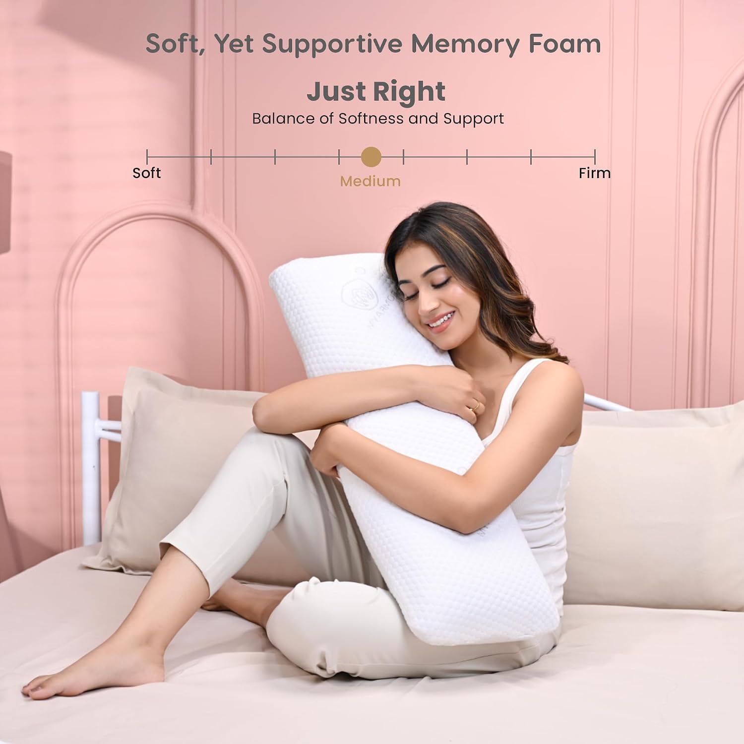 Memory Foam Half Body Pillow, For Sleeping & Hugging, Pregnancy Pillow, White - 30 X 10 X 5 Inches | Long Cuddle Pillow Suitable For Side Sleepers & Back Support | Velvet Cover, Bed Pillow