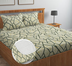Double Bedsheet With 2 Pillow Covers Size 72 X 72 X 10 Inches, Cream | Cotton Feel All Around Elastic Fitted - Queen Size Bedsheets, Super Soft