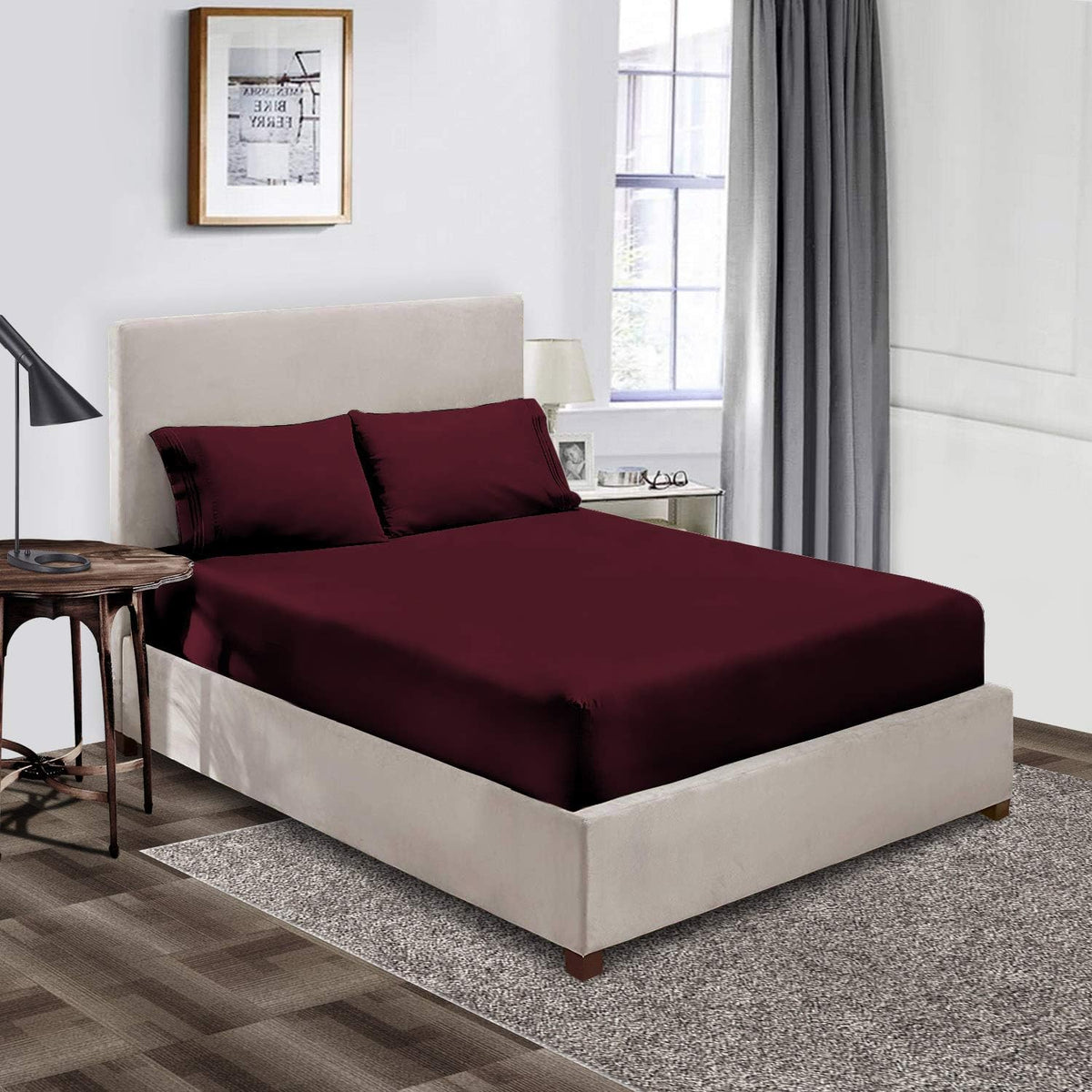Microfiber Bedsheet With 1 Pillow Cover - Size 60 X 90 Inches, Wine | 300 Thread Count - Smooth, Breathable, Comfortable Single Bedsheet