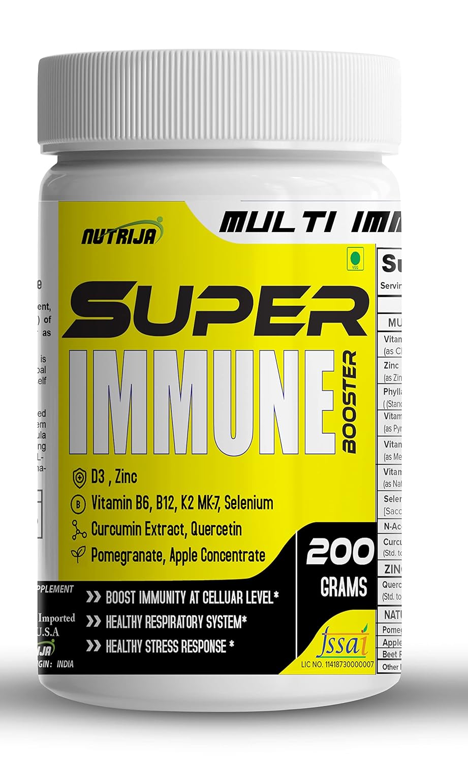 Nutrija Super Immune Booster Drink , D3, Zinc 30mg, B6, B12, Curcumin, Quercetin, Herb Blends , Immunity Booster Drink | Mango , 200gm 0.4lbs
