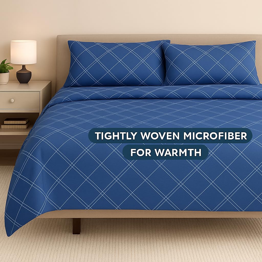 Double Bed Microfiber Bedsheet With 2 Pillow Covers Soft, Wrinkle-Free & Breathable Fabric | 90 X 100 Inches, Blue - Summer-Friendly & Skin-Safe