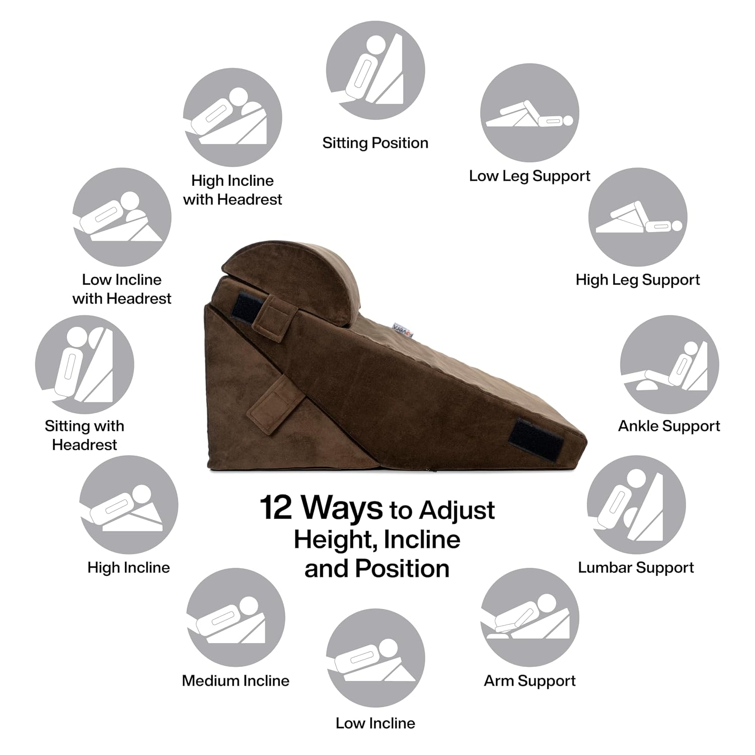 Adjustable Wedge Pillow, Memory Foam Pillow For Head, Back Support, Brown - 22 X 22 X 12 Inch | Wedge Cushion, Acid Reflux, Snoring, Gerd, Leg Elevation, Pregnancy | Comfortable Pillow