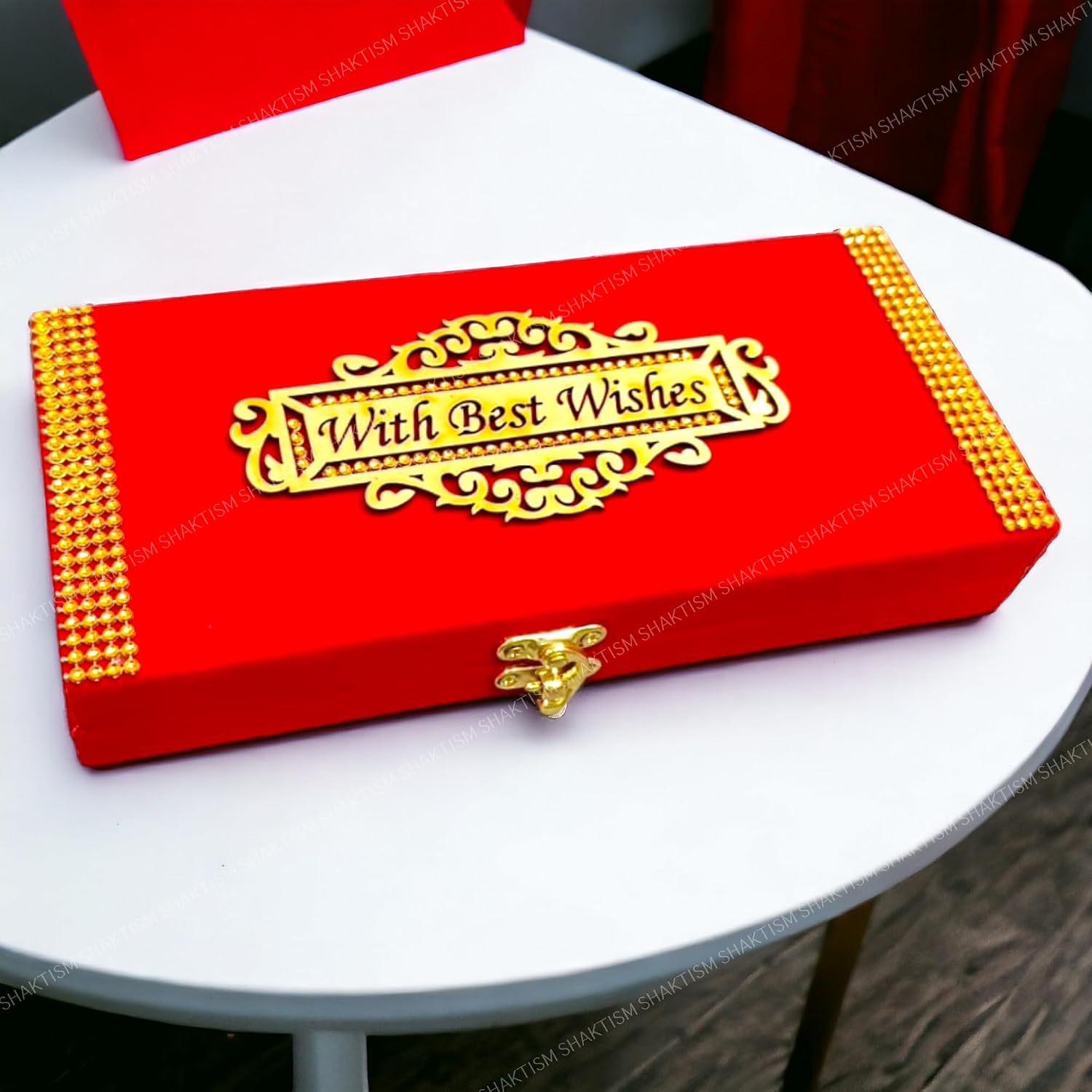 Best Wishes Decorative & Attractive Cash Box With Clip Lock, Shagun Box, Jewellery Box, Money Box Envelop Wedding, Gift Box, Bangel Box, Colour - Red