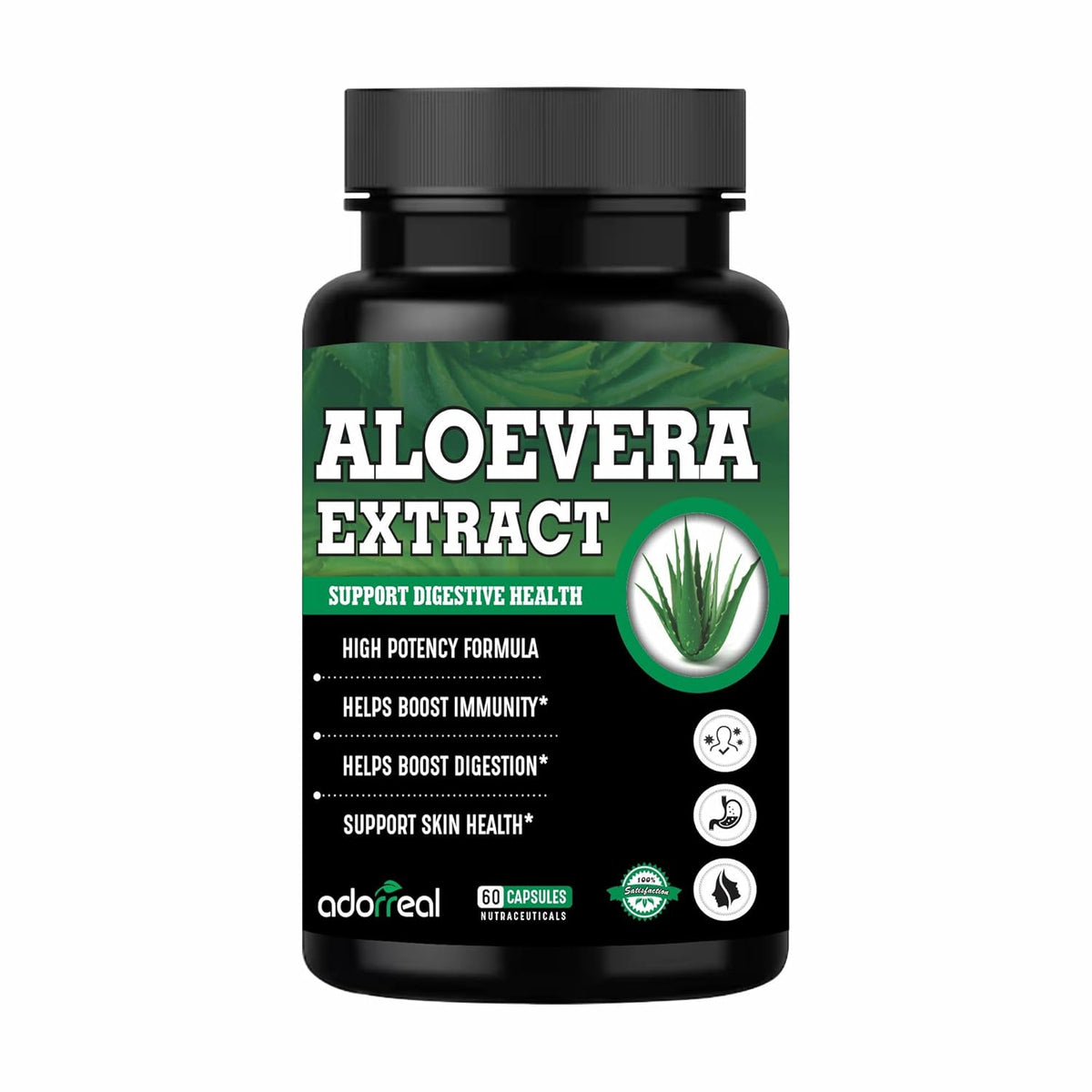 Adorreal Aloevera Extract Capsules, Weight Management, Boosts Digestion, Skin Health Support, Antioxidant Properties, Immunity Booster | 60 Capsules, 100gm 0.2lbs