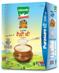 100% Natural Desi Ghee By Purasure | Good Source Of Vitamin A, Healthy & Nutritious Homemade Desi Ghee Perfect For Heart Health | (500ml) 16.9 Ounce | Box Pack