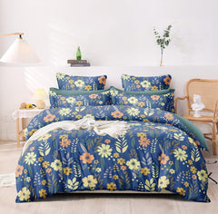 Double Bedsheet For King Size With 2 Matching Pillow Covers - 108 X 108 Inches, Dark Blue | Glace Cotton Printed Bedsheet Lightweight, Soft & Smooth - Ideal For Home, Guest House