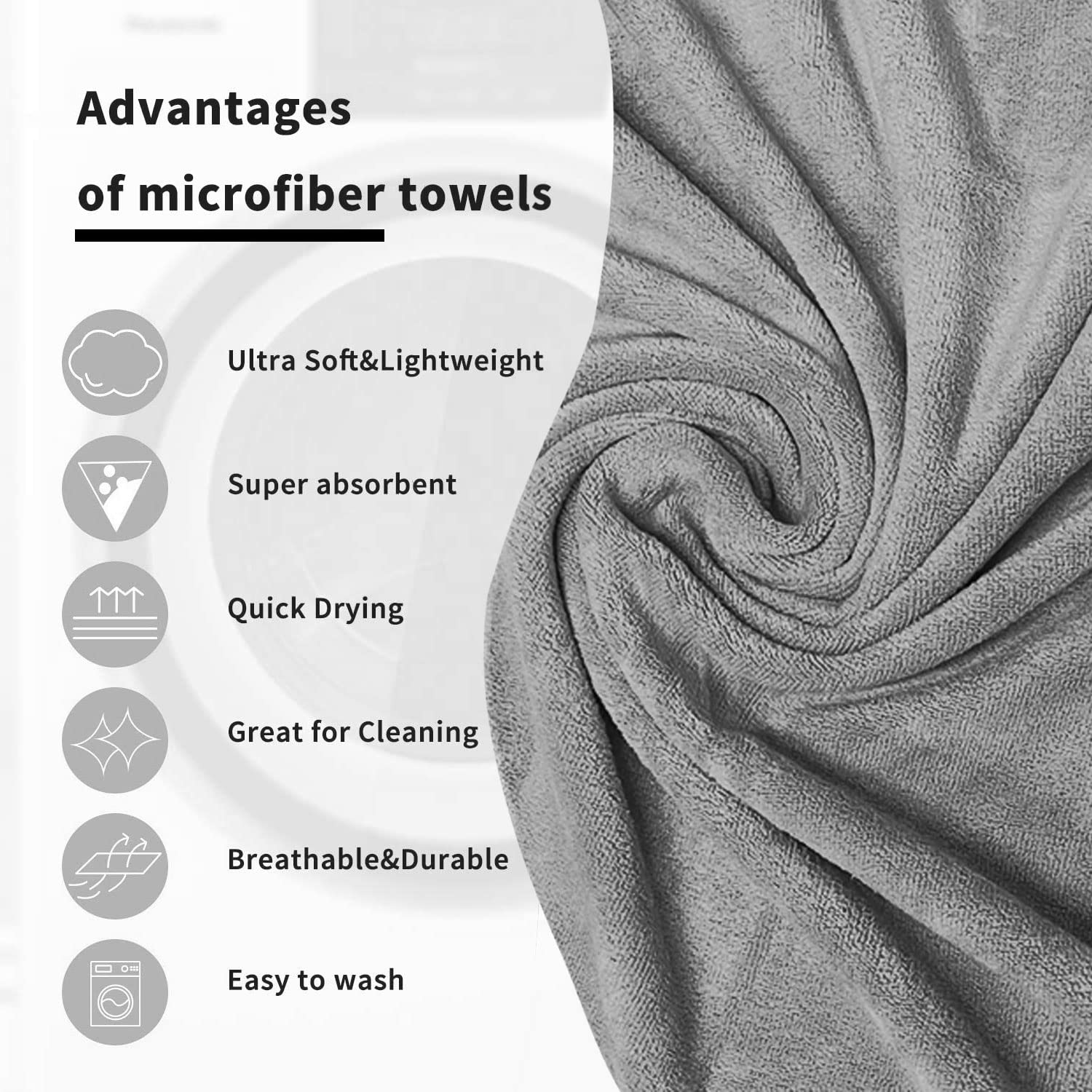 Sassoon Venir Microfiber Bath Towel 350 Gsm | Ultra Soft Material, Towel Medium Size For Women (Grey)