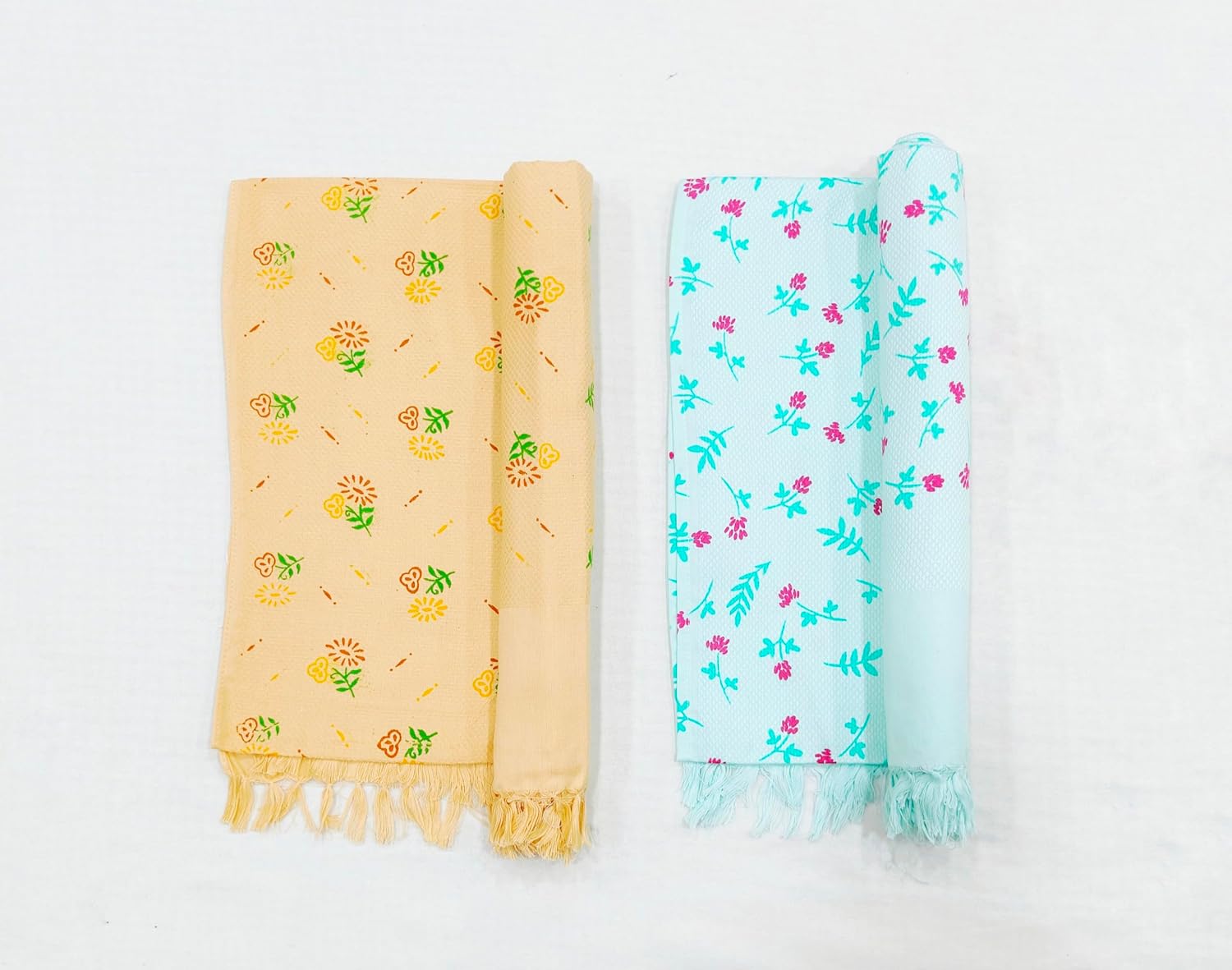 Bombay Dyeing Rimzim 100% Cotton Printed Soft & Slick Quick Drying Bath Towels 500 Gsm (Orange & Sky Blue) - 2 Pcs