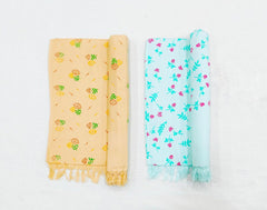Bombay Dyeing Rimzim 100% Cotton Printed Soft & Slick Quick Drying Bath Towels 500 Gsm (Orange & Sky Blue) - 2 Pcs
