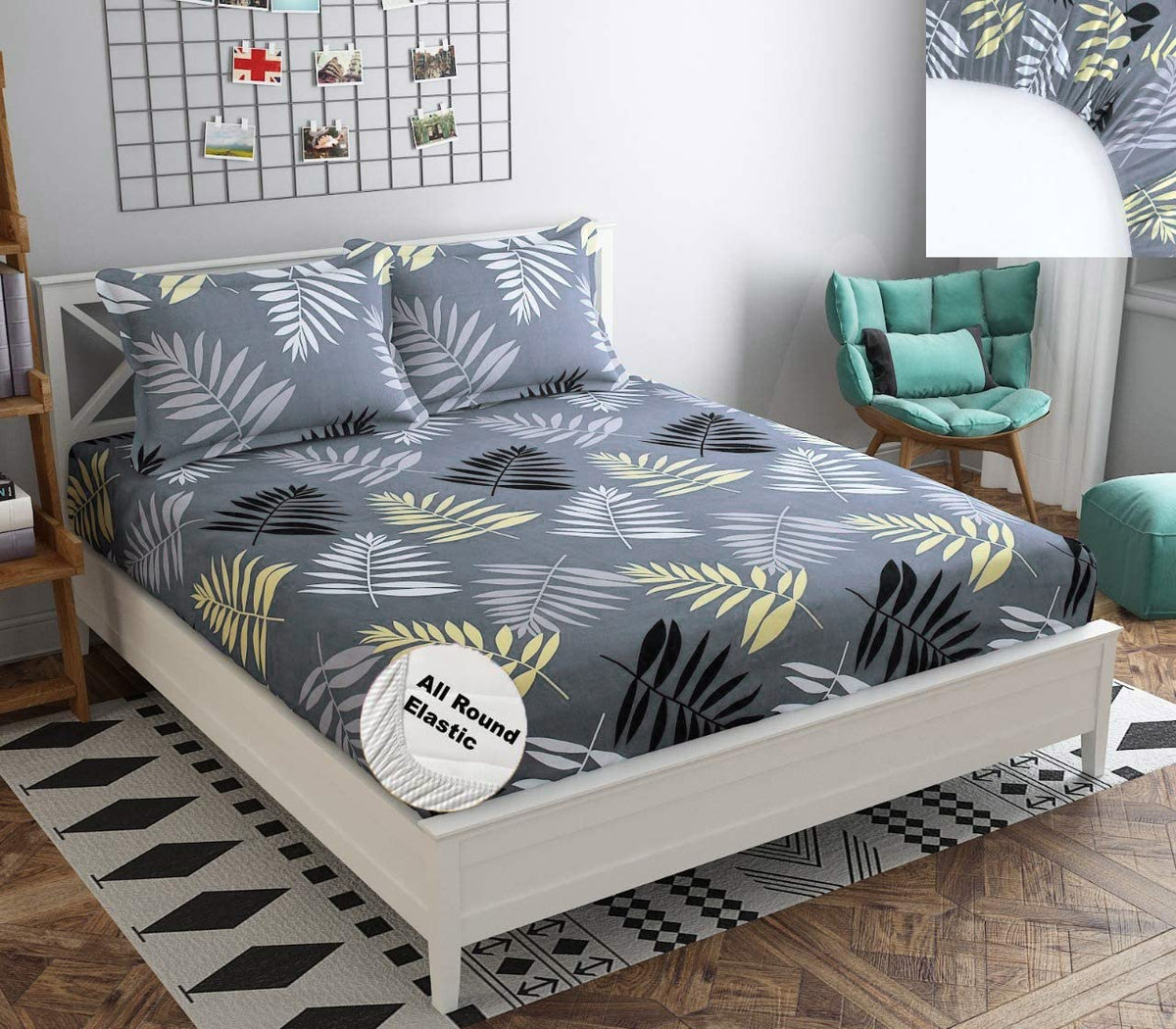 Queen Size Double Bedsheet With 2 Pillow Cover - Size 60 X 78 X 10 Inches, Grey | Cotton Elastic Fitted All Around Bedsheet - Super Soft Premium Brushed Glace Cotton Bedsheet