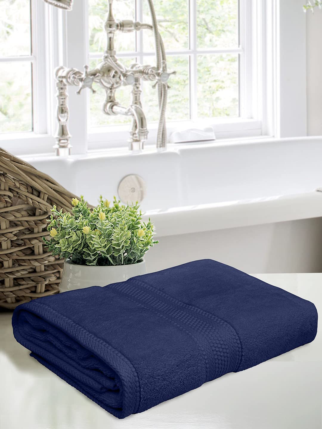 Bombay Dyeing Super Ultrx Zero Twist Plain Dyed Cotton Bath Towel 650 Gsm (Navy)