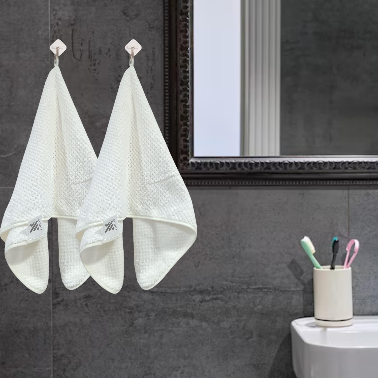 Linear Microfiber Hand & Face Towel Small Size 300 Gsm | Towel For Men, Women & Babies Ultra Soft Absorbent & Quick Dry Towels For Gym, Travel (White)- Pack Of 2
