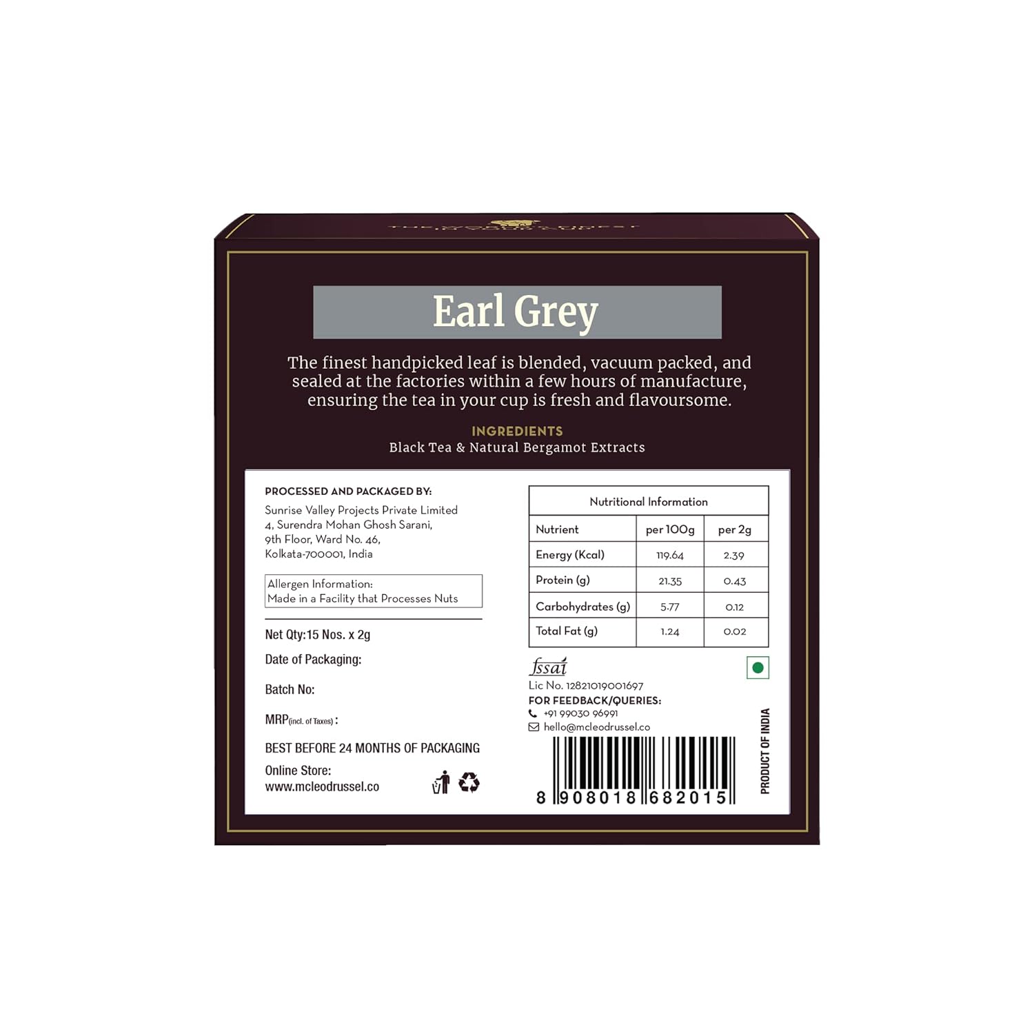 McLeod Russel 1869 Earl Grey Black Tea - 15 Pyramid Tea Bags | Blended With 100% Natural Bergamot Oil - Loose Leaf Black Orthodox | Brewed Hot Or Iced Tea - Low Caffeine