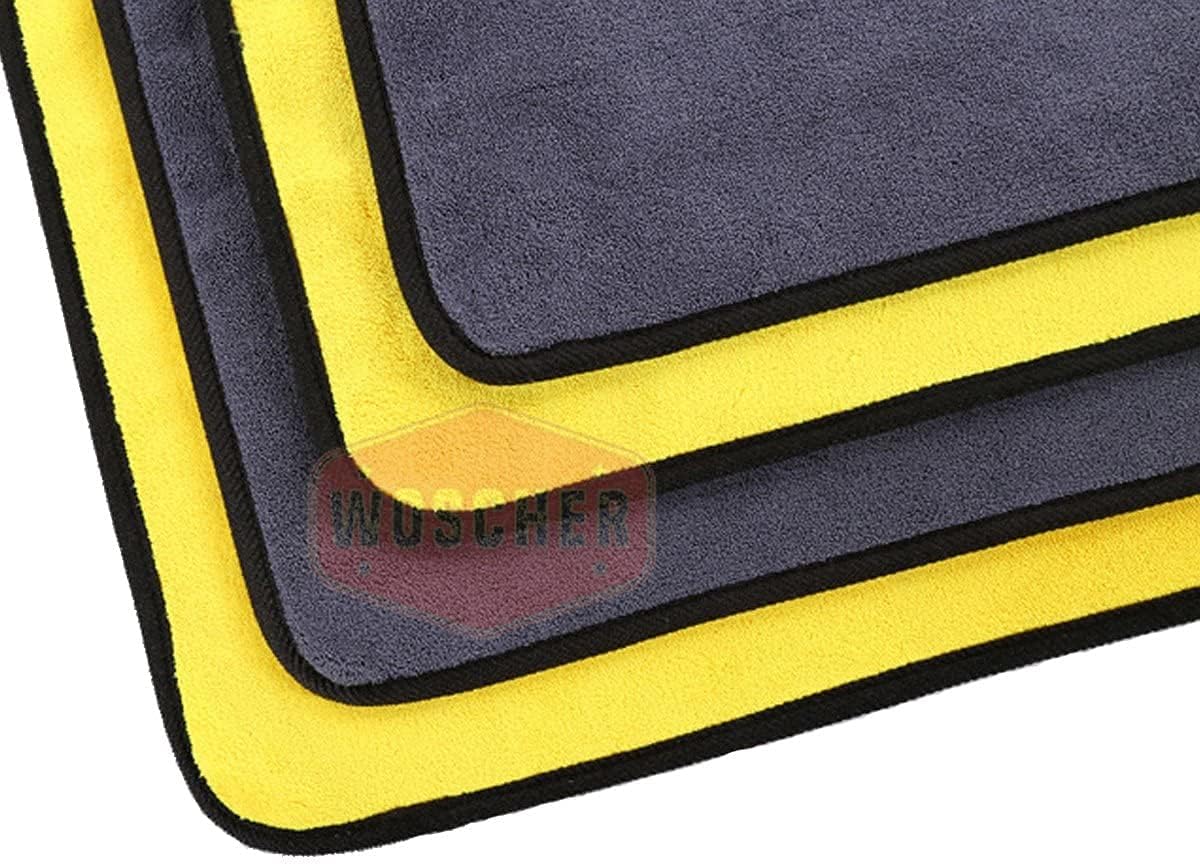 Woscher Microfiber Cloth 800 Gsm | Ultrasoft & Quick Drying Car Microfiber Cleaning Towel, Lint Free Automotive Microfiber Towel (Yellow & Grey)- Pack Of 5