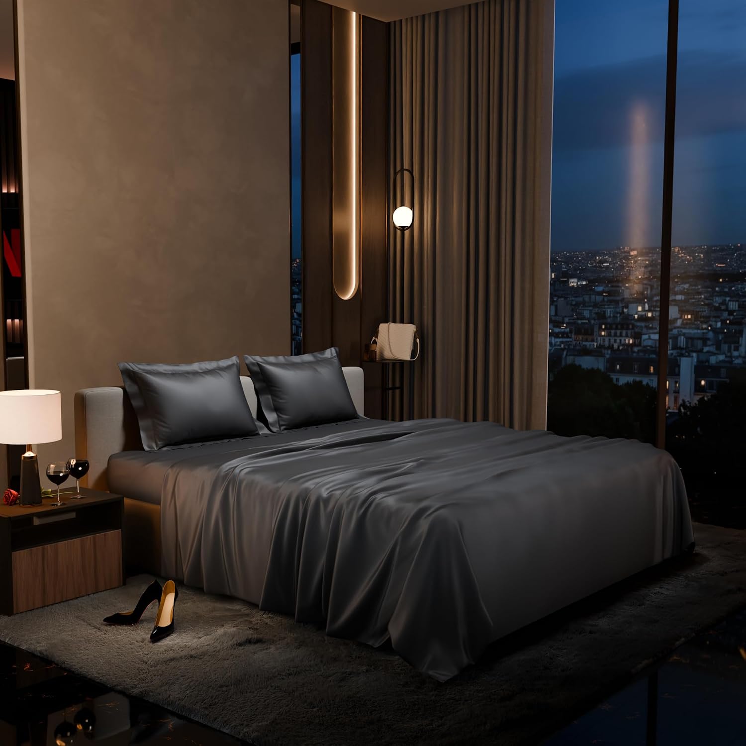 Premium Bedding Set King Size Bedsheet With 2 Pillow Covers | 90 X 108 Inches, Dark Grey | Ultimate Comfort, Breathable - Wedding Gift For Couples