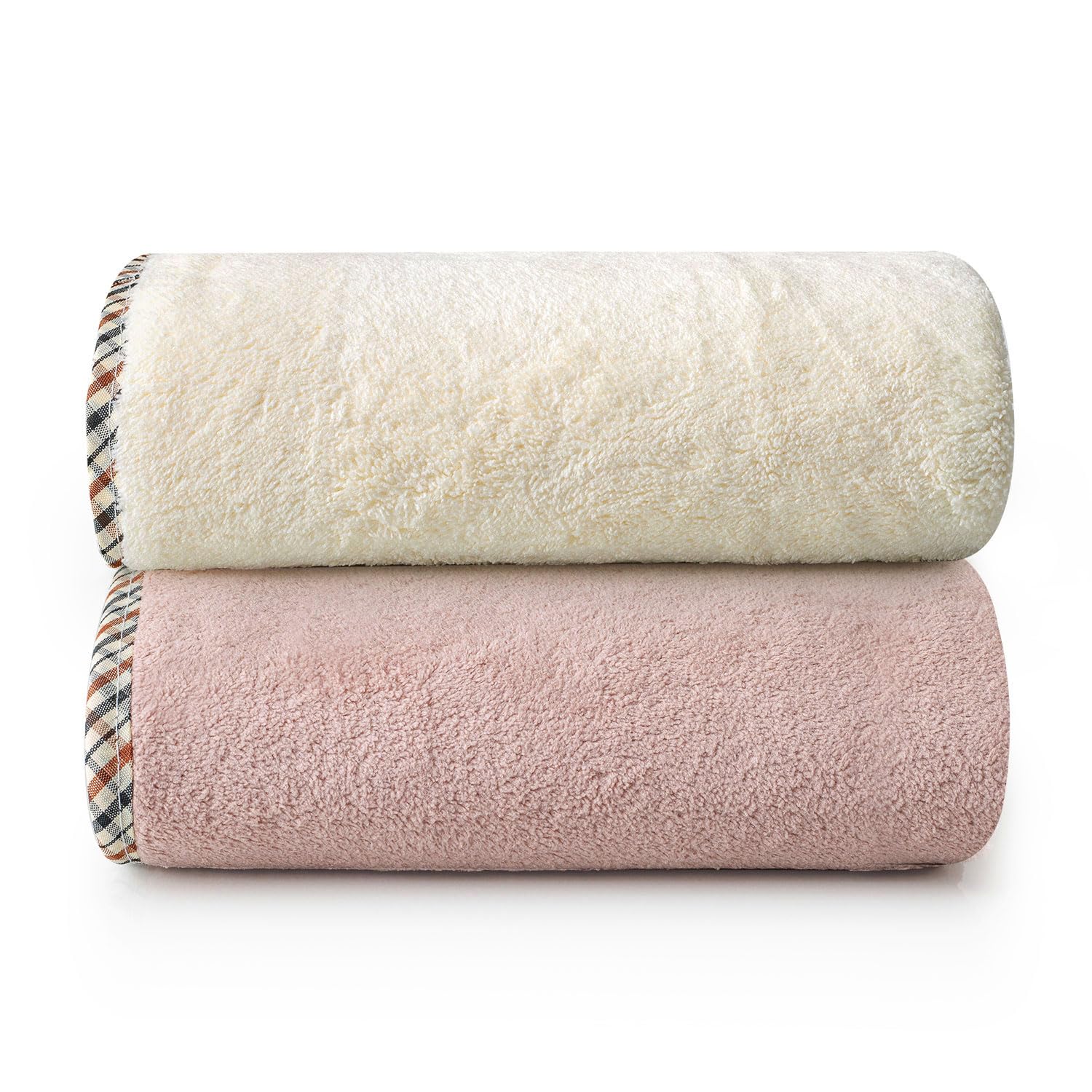 Spread Spain Microfiber Bath Towel 1200 Gsm | Extra Soft Plush & High Absorbent Bath Towel For Men & Women - Ivory & Rose (Pack Of 2)