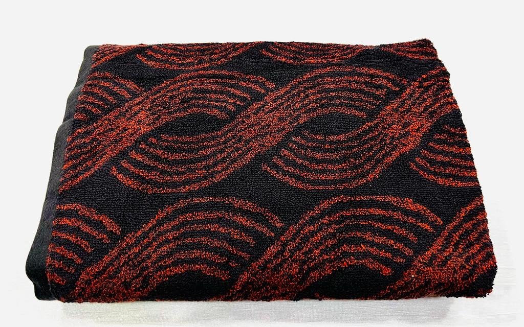 Bombay Dyeing Gama 450 Gsm | 100% Cotton Large Size Bath Towel Collection (Gama Large Swirl) - Black & Rust