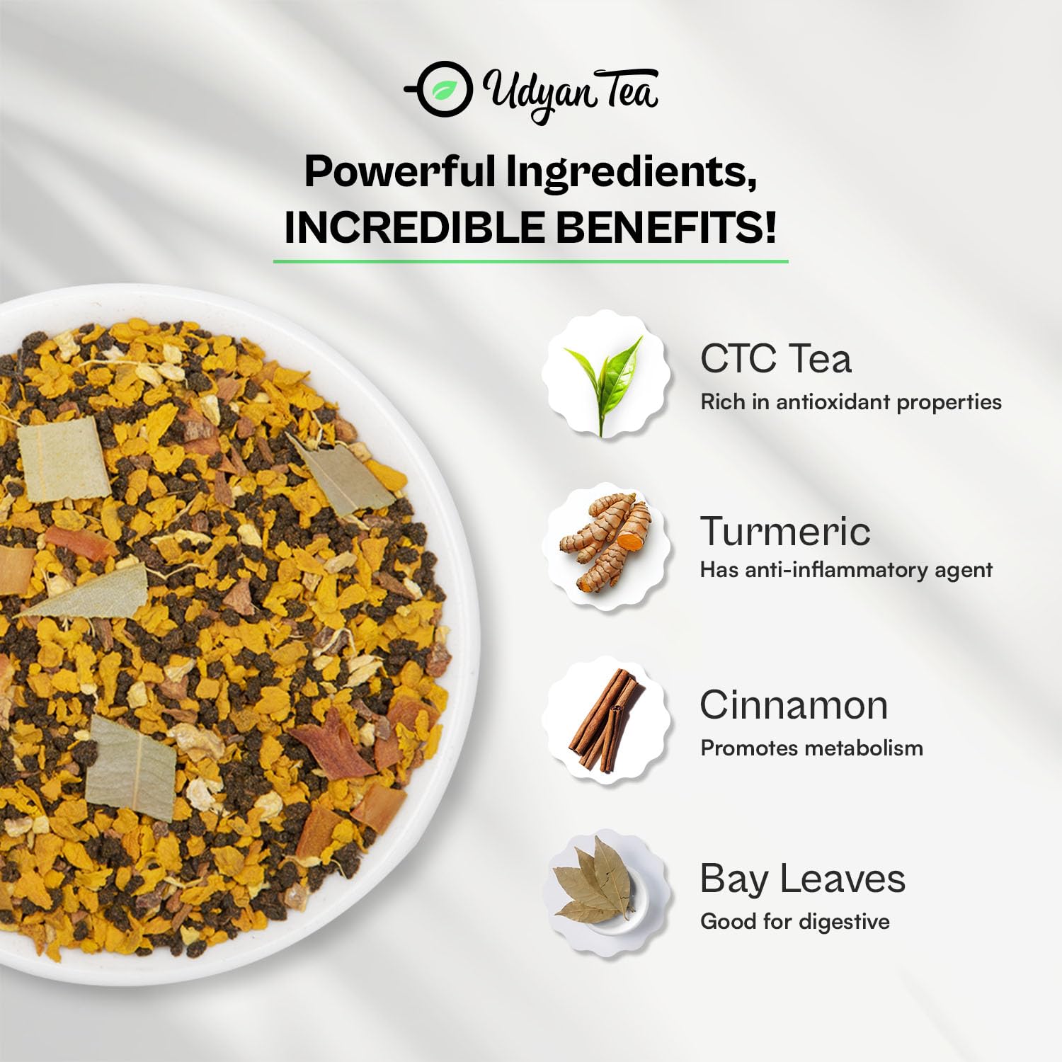 Udyan Tea Turmeric Chai - 100gm, 3.5 Ounce | Ayurvedic Blend For Immunity Boosting & Health - Loose Leaf Black Tea | High Caffeine