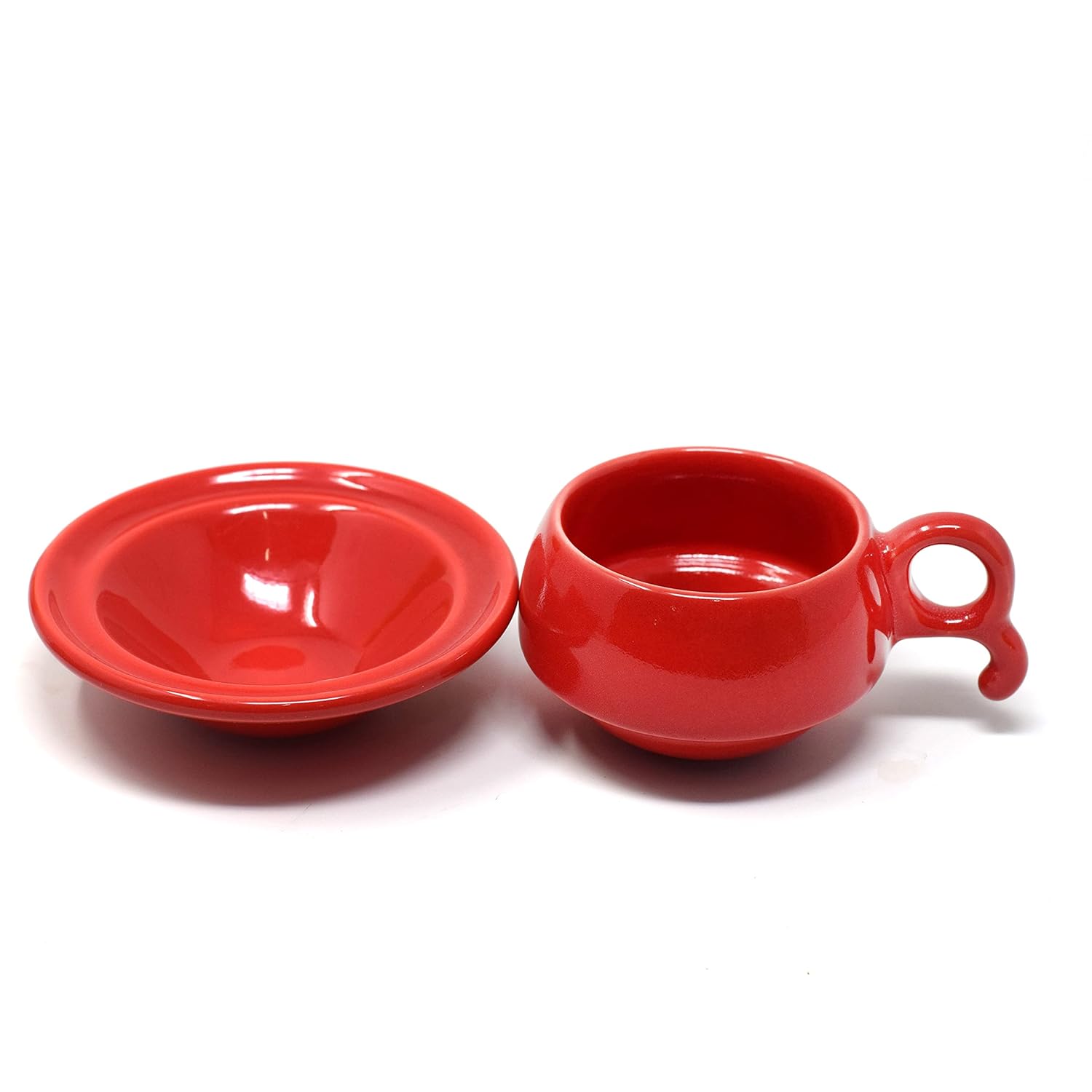 Red Peppy Ceramic Cups & Saucers Set Of 6 | Tea Cup Set Of 6 Cups + 6 Saucers For Tea, Coffee, Hot Drinks - 12 Pieces, 150ml, Microwave Safe