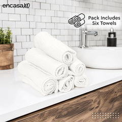 Encasa Xo Kitchen Hand Towels Set 150 Gsm | Waffle Weave & Flat Hand Towel | Quick Drying Reusable Cotton Washcloths | Set Of 6 (White)