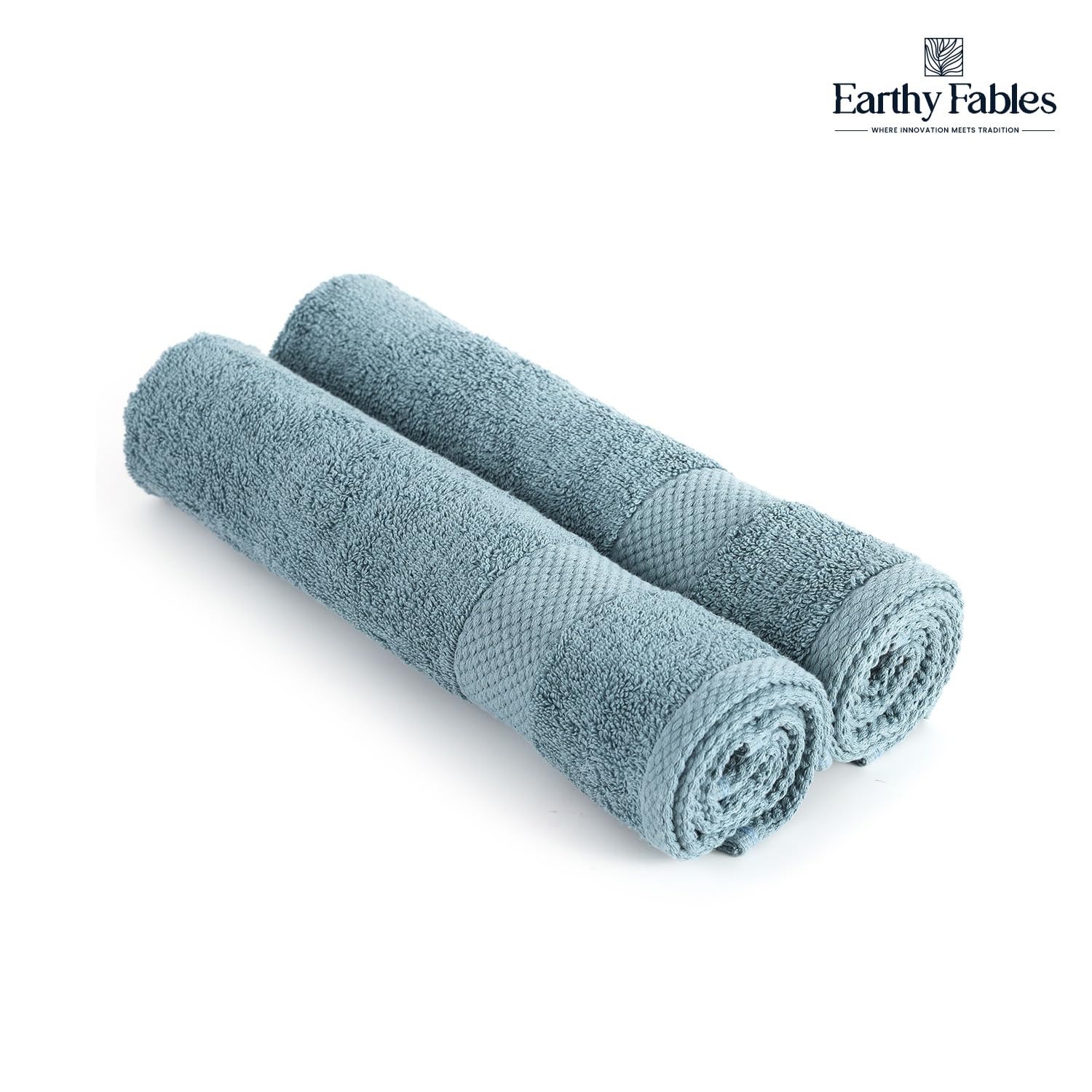 Earthy Fables Premium Hand Towels 600 Gsm | 100% Combed Cotton Ultra Soft Quick Dry & Highly Absorbent, For Home, Gym & Travel | Set Of 2 (Aqua)