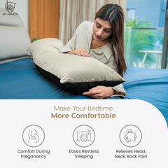 Microfiber Body Side Pillow For Sleeping For Pregnancy, Black & Cream - 53 X16 Inches | Long Cuddle Pillow For Hugging, Relaxing, Washable, Premium Velvet Outer Cover With Zip, Adjustable