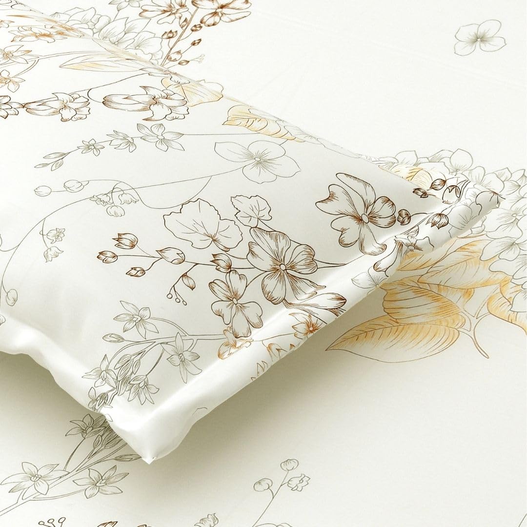 Super King Pure Cotton Bedsheet With 2 Pillow Covers | 108 × 108 Inches, Cream & Brown | Soft Breathable Floral Design Bedding | Comfortable Sleep All Year