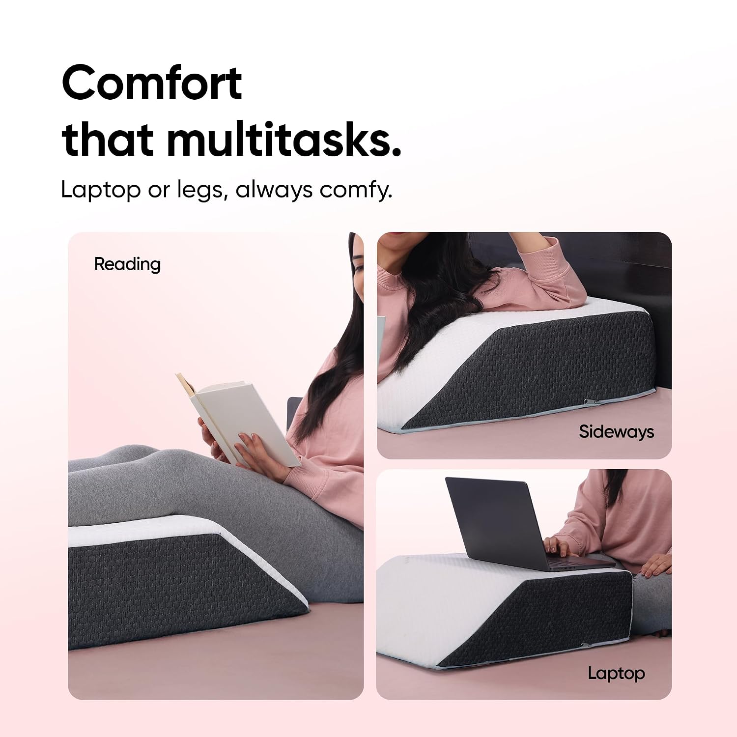 Leg Elevation Wedge Pillow, For Edema, Varicose Veins, Fracture, White & Grey | High Resilience Foam Leg Wedge Cushion For Leg, Knee & Thigh Support | Back Pain & Swelling Relief
